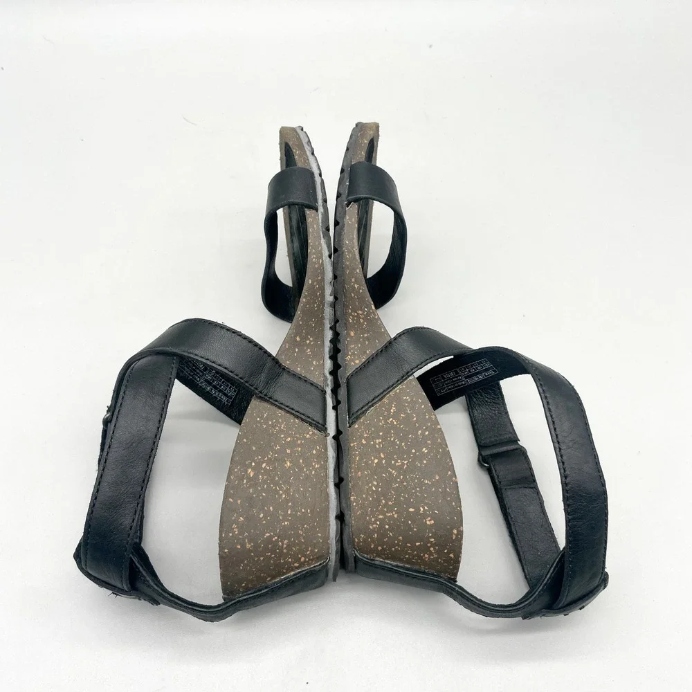 Teva Womens 6.5 Cabrillo Wedge Strappy Sandals Black Leather Gorpcore Boho Heel